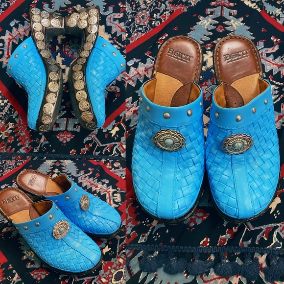 Custom Baby Blue Silver Coined BORN Leather Clogs